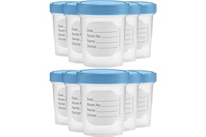 Vakly Specimen Cups with Leak Proof Screw on Lids - 4oz Clear Non-Sterile Urine Sample Jars - Containers for Safe Pee, Stool, Semen Sample Collection for Testing (10)
