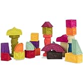 B. toys Elemenosqueeze Baby Blocks, 26 Soft Alphabet Building Blocks | Soft sort and stack baby blocks with 26 squishy pieces, embossed A-Z letters, animals, and shapes for building, 6+ Months