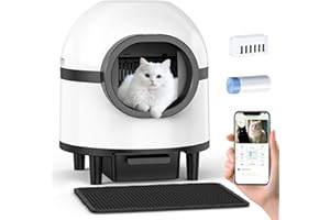 RUILIANGAI Self Cleaning Litter Box, Automatic Cat Litter Box Self Cleaning, Large Capacity Smart Litter Robot for Multiple Cats with Litter Mat, App Control, Safety Protection, Double Odor Removal (Black White)