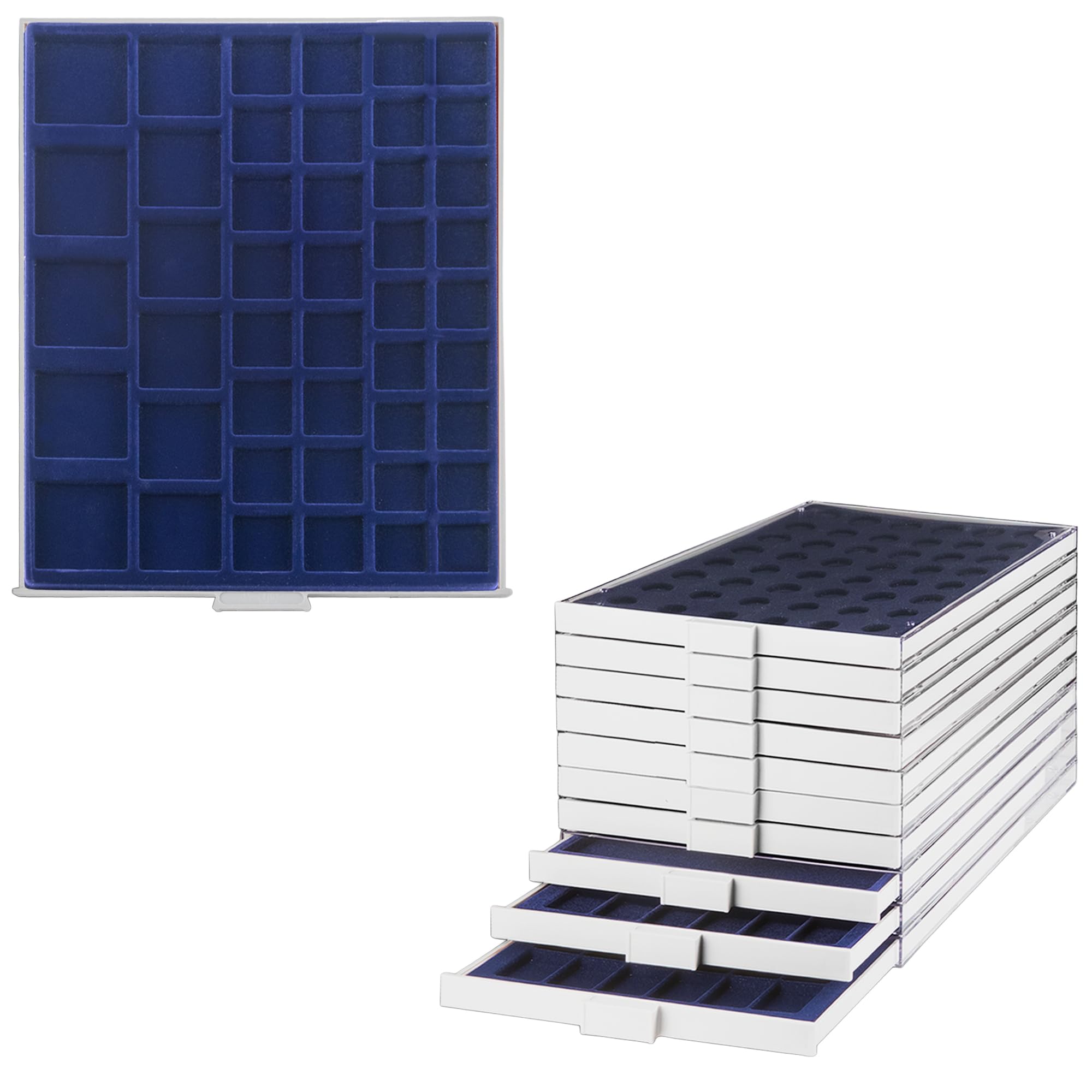 Prophila coin box gray 45 angular compartments in 3 different sizes, blue insert