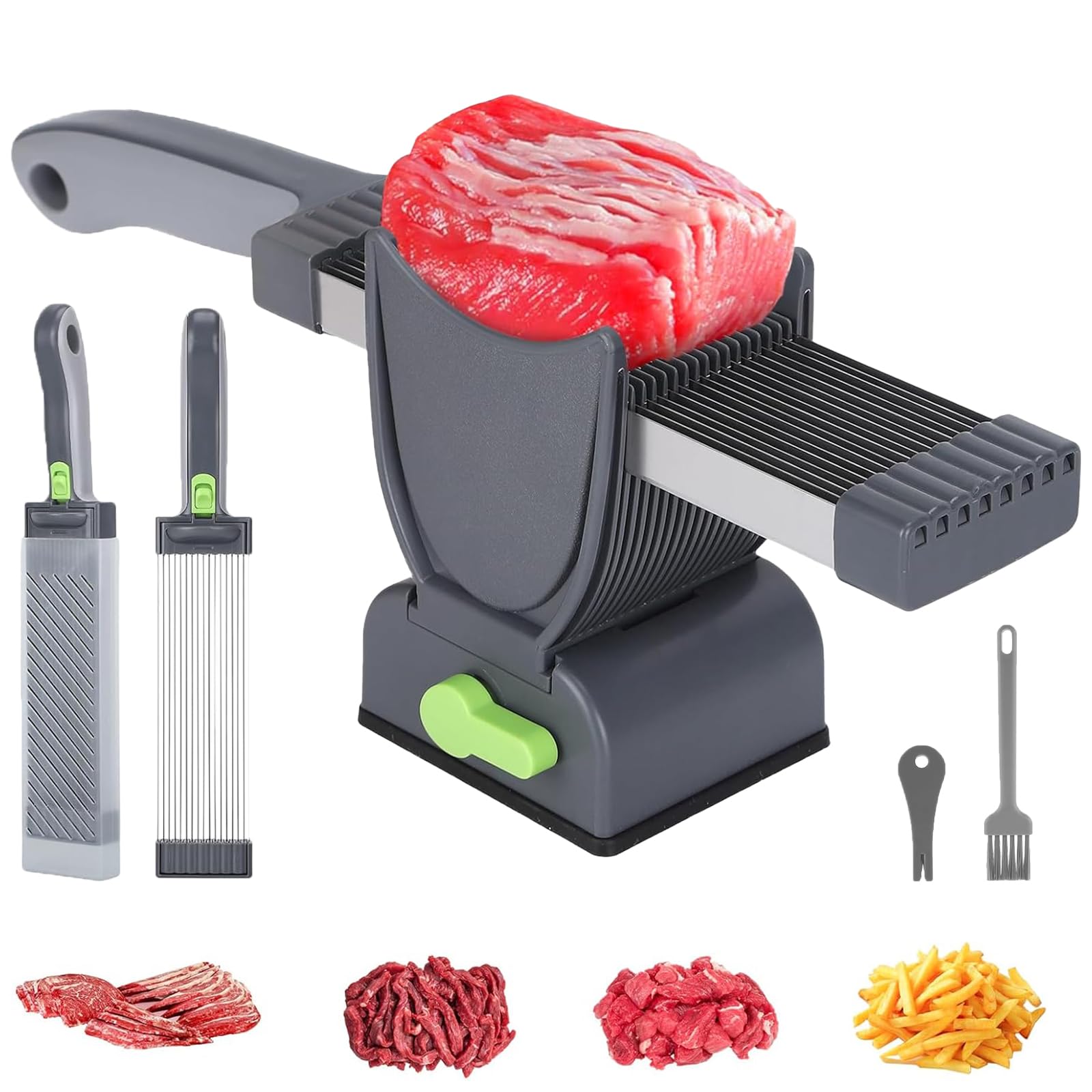 Photo 1 of ***(MISSING PARTS)***YJPPDD Fresh Meat Slicer, Thickness Adjustable 2 or 4 mm, 17 IN 1 Stainless Steel Cleaver Kitchen Knife For Slicing Shredding, Manual Meat Cutter Jerky Slicer for Beef Pork Salmon Jerky