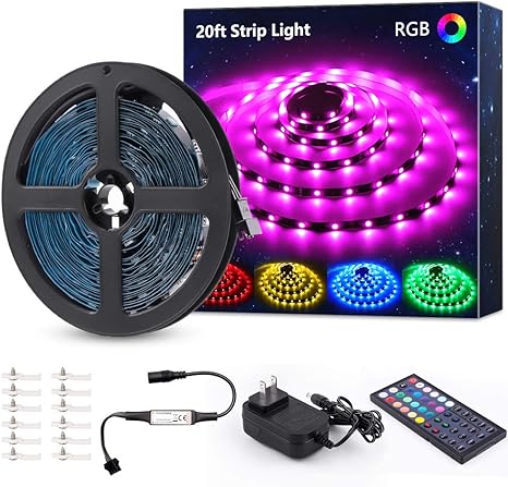 20ft rgb led strip light kit color changing flexible dimmable 180 units smd 5050 leds 12v led tape with 44 key rf remote led ribbon for home