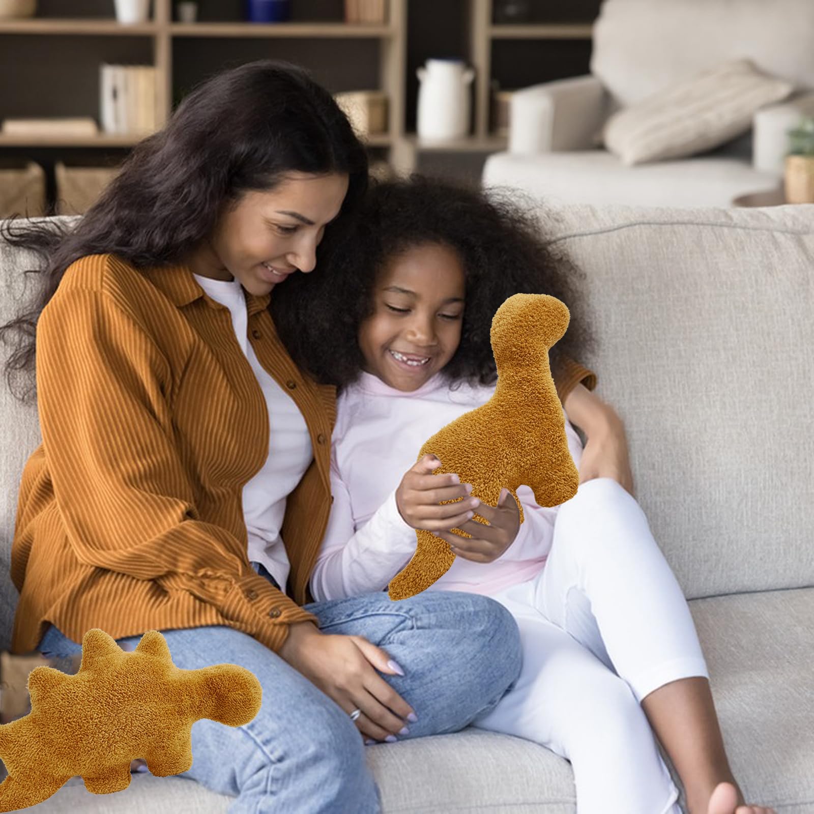 Isaacalyx 2 Pack Dino Nugget Pillow Plush, Soft Dinosaur Chicken Nuggets Pillow for Birthday Gifts, Dinosaur Theme Party Decorations (2 Packs Dino)