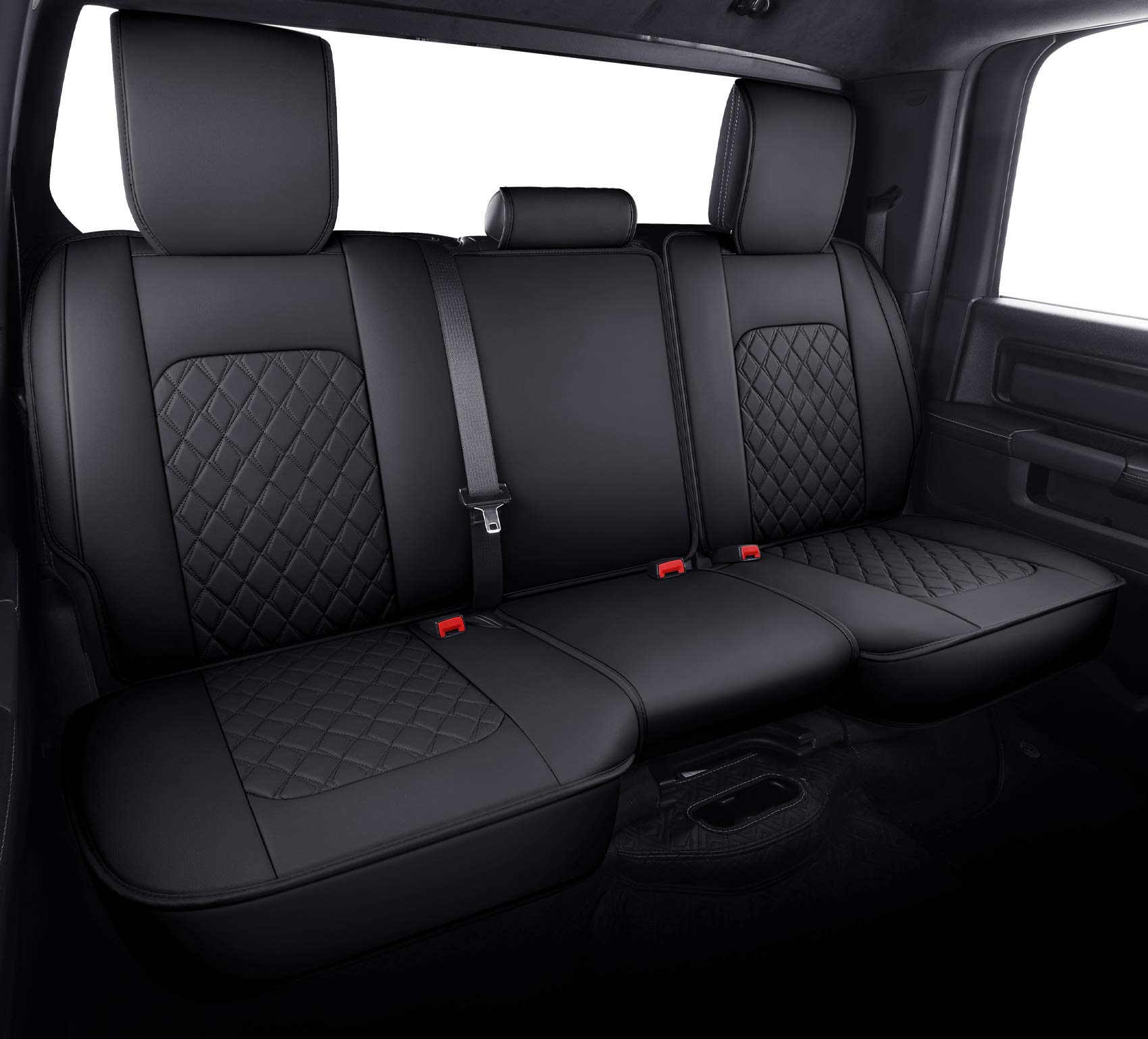 Photo 1 of Aierxuan Dodge Ram Back Seat Covers Waterproof Leather Custom Fit 2009-2025 1500, 2010-2024 2500/3500 Crew Quad Regular Cab Pickup Cushions Compatible with Split Bench 40/60(Rear Seat/Black)