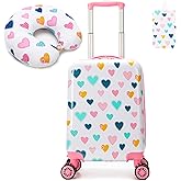 Esteemly Kid's Luggage Set 2 Piece Suitcase Set Hardside Luggage with Spinner Wheels Girls Carry on Toddler Travel Rolling Suitcase with Neck Pillow Airline Approved