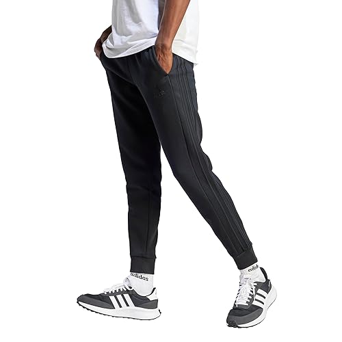 adidas Mens Essentials Fleece 3-Stripes Tapered Cuffed Pants, Black, Small, Short