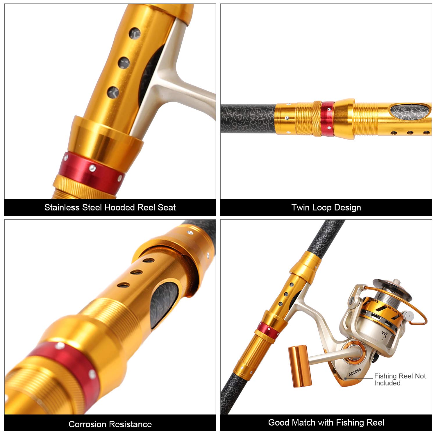 iOutdoor Products Telescopic Fishing Rod 4 Sections 12Feet Longest, Fishing Pole Super Hard Portable Spinning Rod Fast Action Baitcaster for Freshwater Saltwater