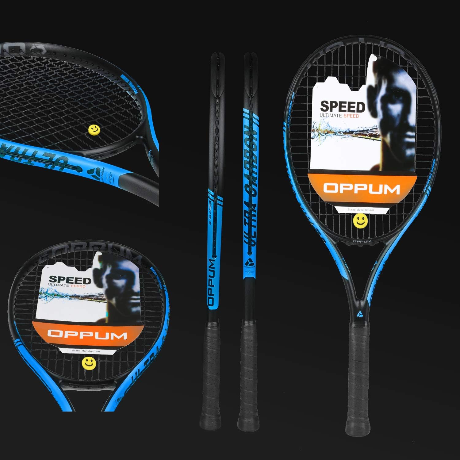 oppum New Graphene Ultra Carbon Pro Tennis Racket, 360 Super Light Speed Team Tennis Raccquet (Graphene Racket PRO-2000 (Black Blue), 4 3/8) : Sports & Outdoors