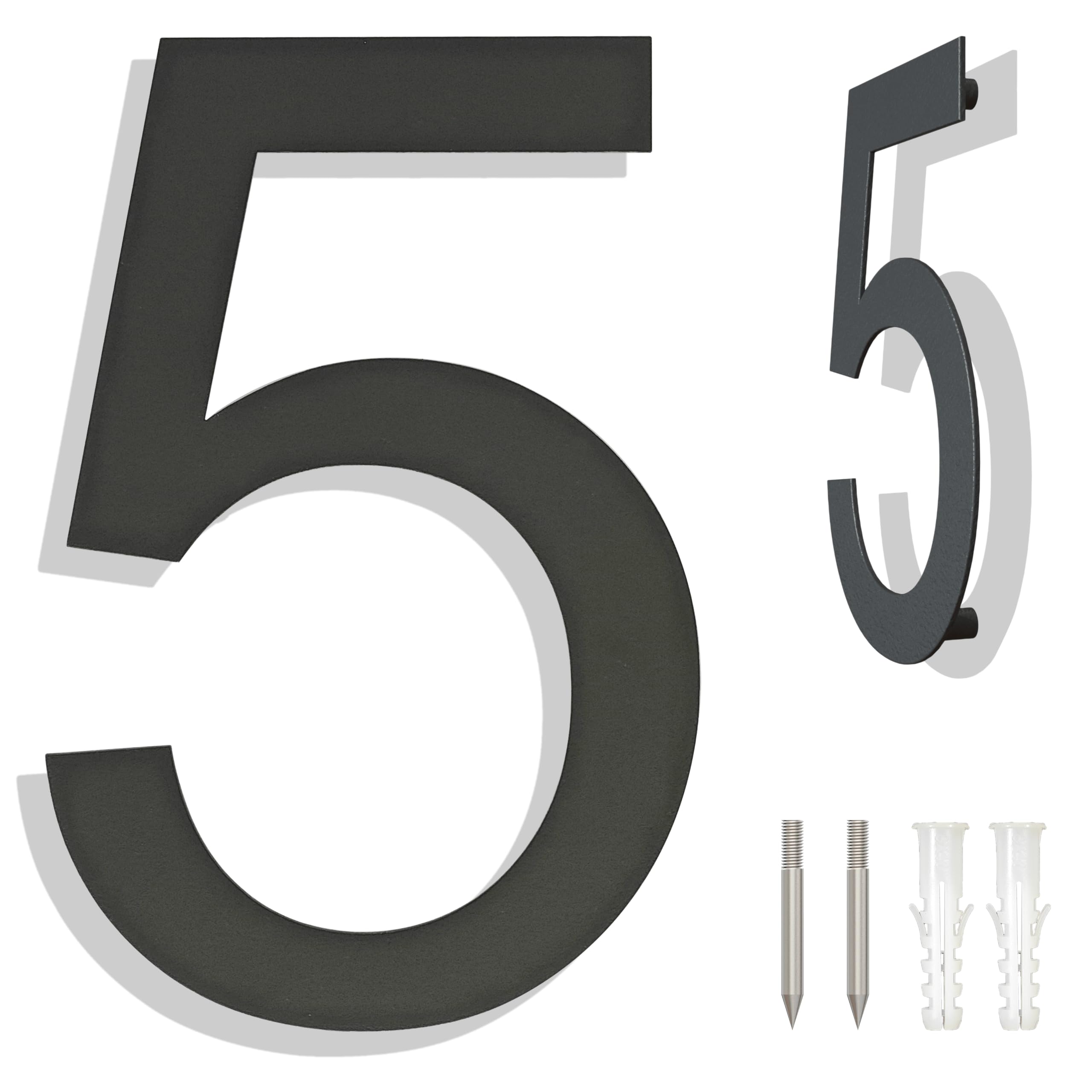 Ywonoby Stainless Steel House Numbers - Modern Floating Black Grey - 6 Inch 152mm Height - Arial Number 5