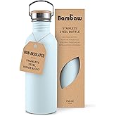 Bambaw Metal Water Bottle 750 ml, Light Blue Sports Bottle, Non-Insulated Water Bottle, Stainless Steel Bottle 750 ml, Stainless Steel Bottle – Nordic Blue