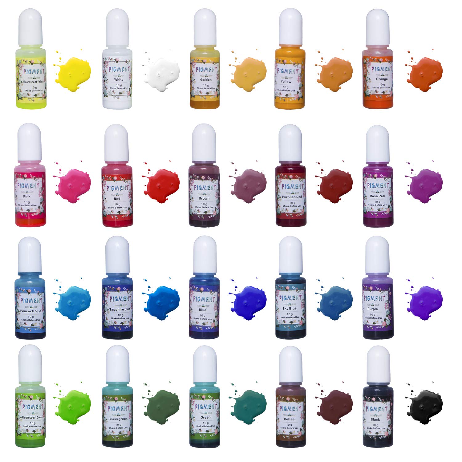 Bassion 20 Colors Resin Pigment, Liquid Epoxy Resin Dye Color Pigment, Highly Concentrated Epoxy Pigment for DIY Resin Art Jewelry and Crafts Making, 0.35oz Each
