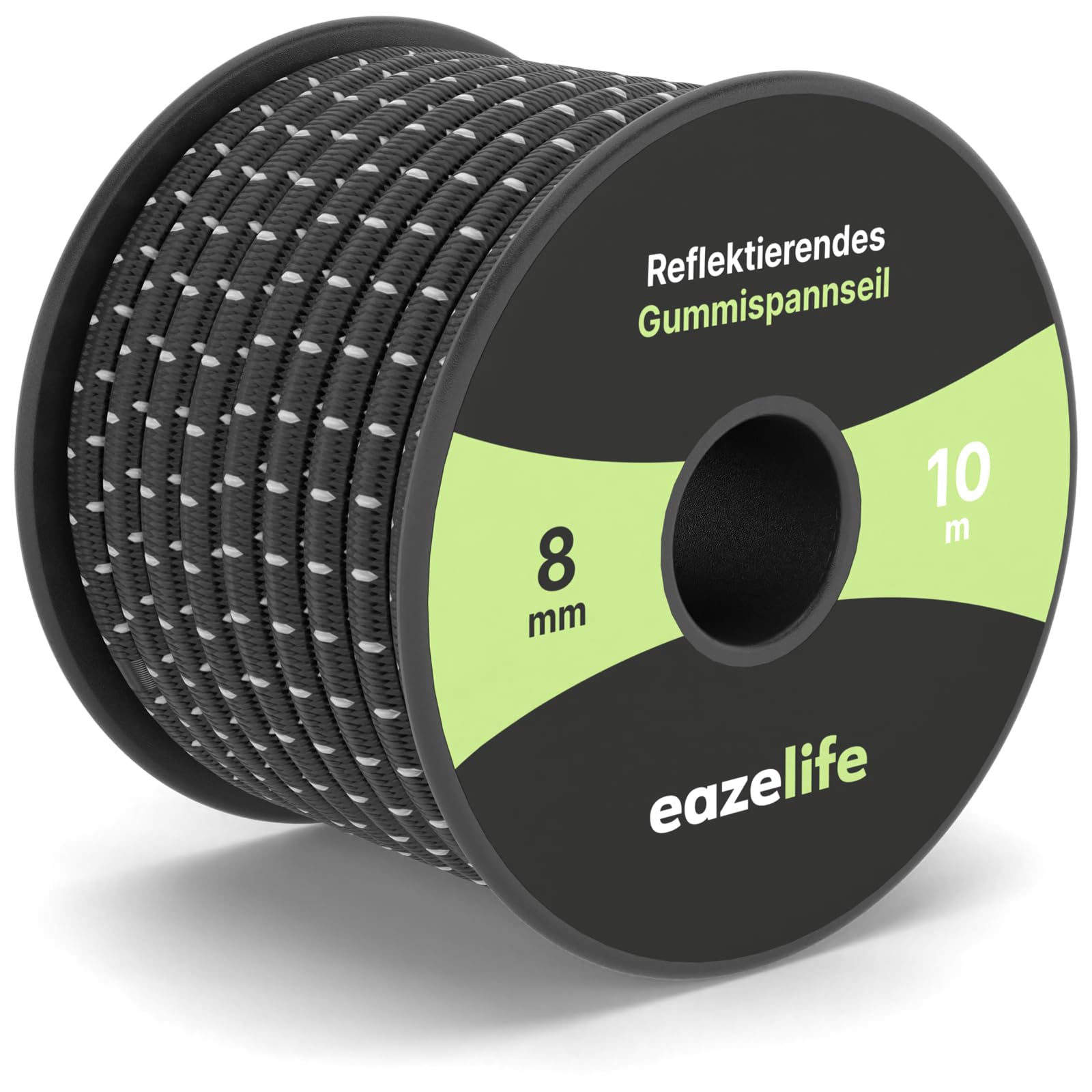 Eaze Life Rubber Cord on Reel - Reflective, Weatherproof, Cut to Size, Highly Elastic, Resilient, Versatile Expander Rope for Trailers, Sailing, Fishing & Outdoor (Black, 8 mm x 10 m), 60ROLL