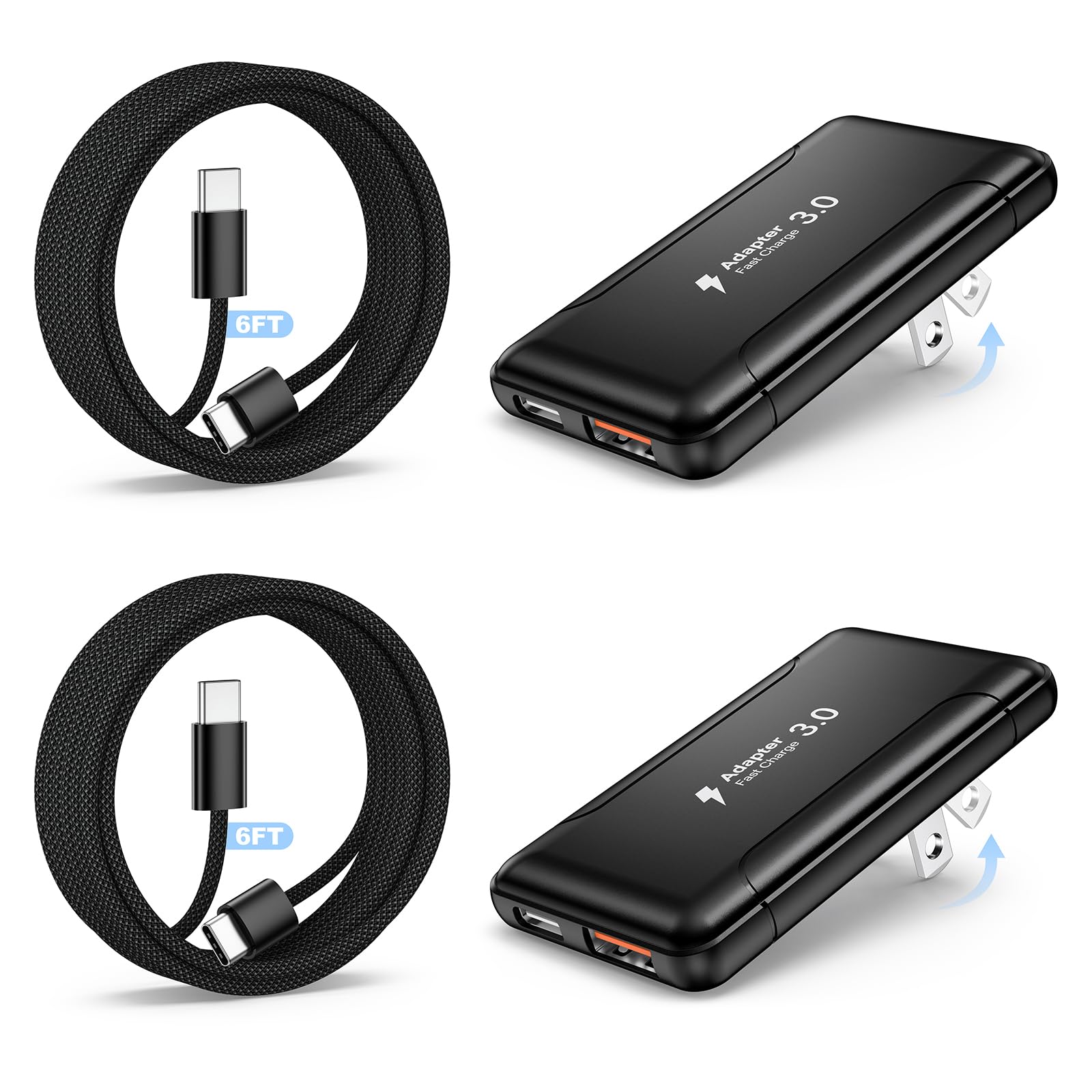 Slim USB C Fast Charger Block, 2Pack 50W 2-Port Slim USB C Wall Charger Fast Charging Block,USBC+USB A Charging Cube with 2x6FT Type-C Cable for iPhone 17/16/15/14/13 Pro Max,iPad,Galaxy,Steam Deck
