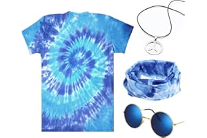 NORME 4 Pieces Hippie Costume Set, Include Colorful Tie-Dye T-Shirt, Peace Sign Necklace, Headband and Sunglasses for Theme Parties