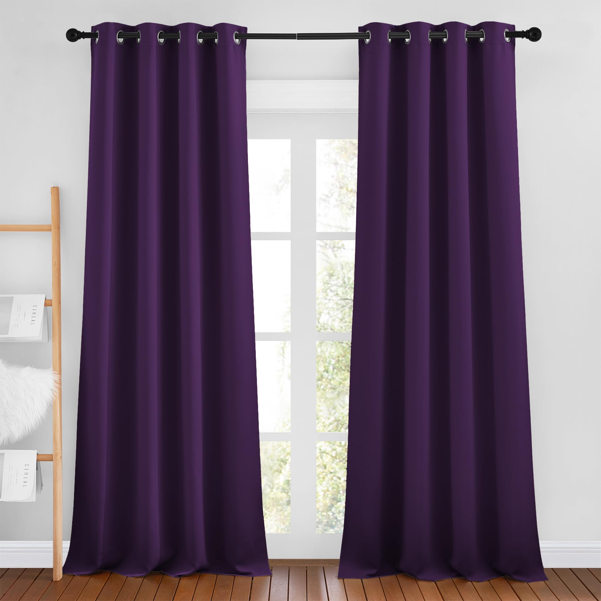 NICETOWN Royal Purple Room Darkening 102 inch Curtains, Grommet Thermal Curtains Weighted Window Treatments for Living Room/Farmhouse, W46 x L102, 2 Panels Image