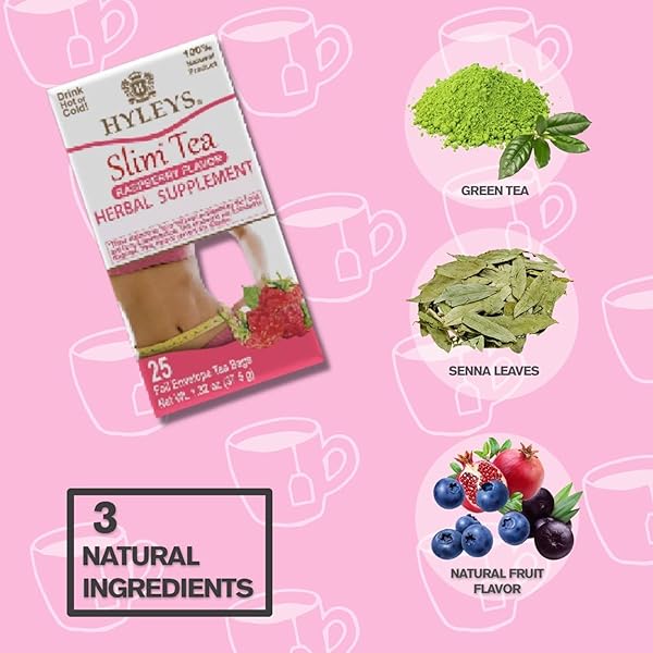 HYLEYS SLIM TEA RASPBERRY FLAVOR – WEIGHT LOSS HERBAL SUPPLEMENT CLEANSE AND DETOX – 25 TEA BAGS (1 PACK)