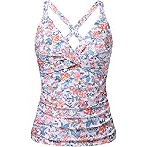 Women Underwire Tankini Top Only - Twist Front V Neck Bathing Suit Swim Top Tummy Control Cross Swimsuit 2026