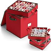MaidMAX Christmas Ornament Storage Box Holiday Decoration Organizer, 64 Christmas Ball Accessories Holder with Adjustable Dividers, Zippered Closure, 4 Removable Trays, 600D Oxford, 12.9x12.9x13