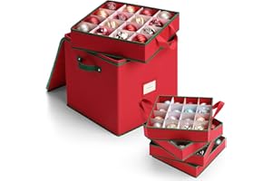 MaidMAX Christmas Ornament Storage Box Holiday Decoration Organizer, 64 Christmas Ball Accessories Holder with Adjustable Dividers, Zippered Closure, 4 Removable Trays, 600D Oxford, 12.9x12.9x13