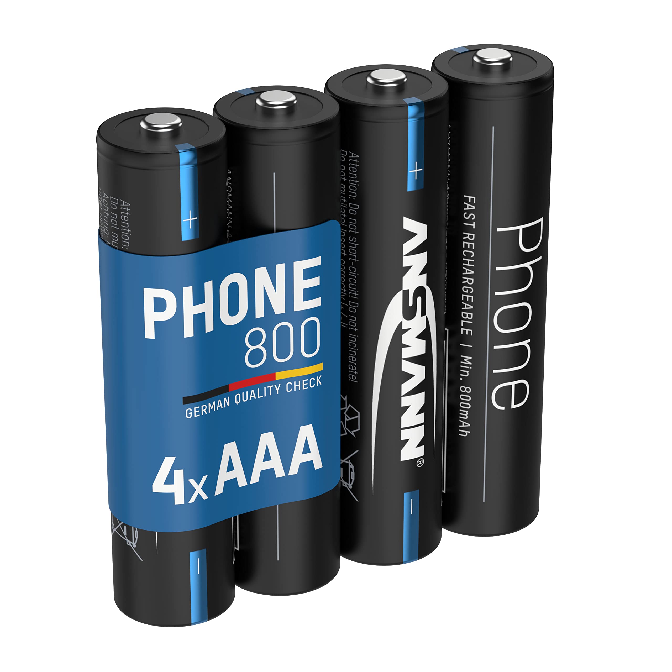 ANSMANN telephone battery AAA 800mAh NiMH 1.2V - Phone DECT Micro AAA batteries rechargeable with low self-discharge ideal for cordless phones and baby monitors (4 pieces)