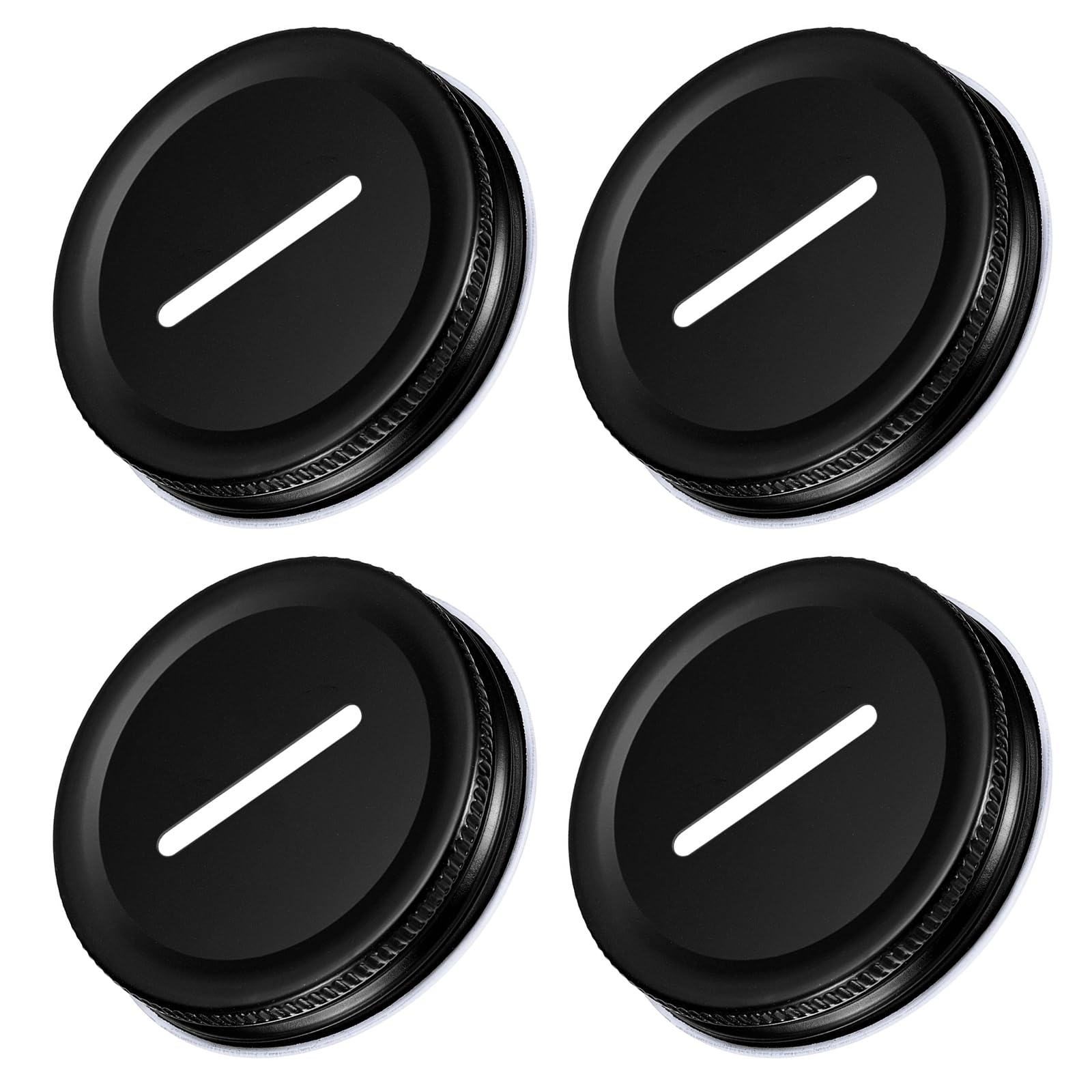 Photo 1 of uxcell 4Pcs Coin Slot Bank Lid for Mason Jar, 70mm/2.76" Regular Mouth Tin Plate Caps Inserts for Canning Jars Cover, (Black Tone)