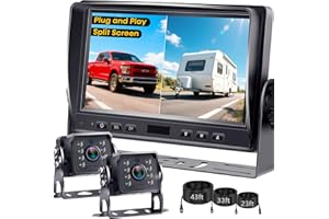 Dual RV Backup Camera System: 7" Monitor with Split Screen No Lag Easy Installation Plug and Play HD 1080P Rear View Camera W