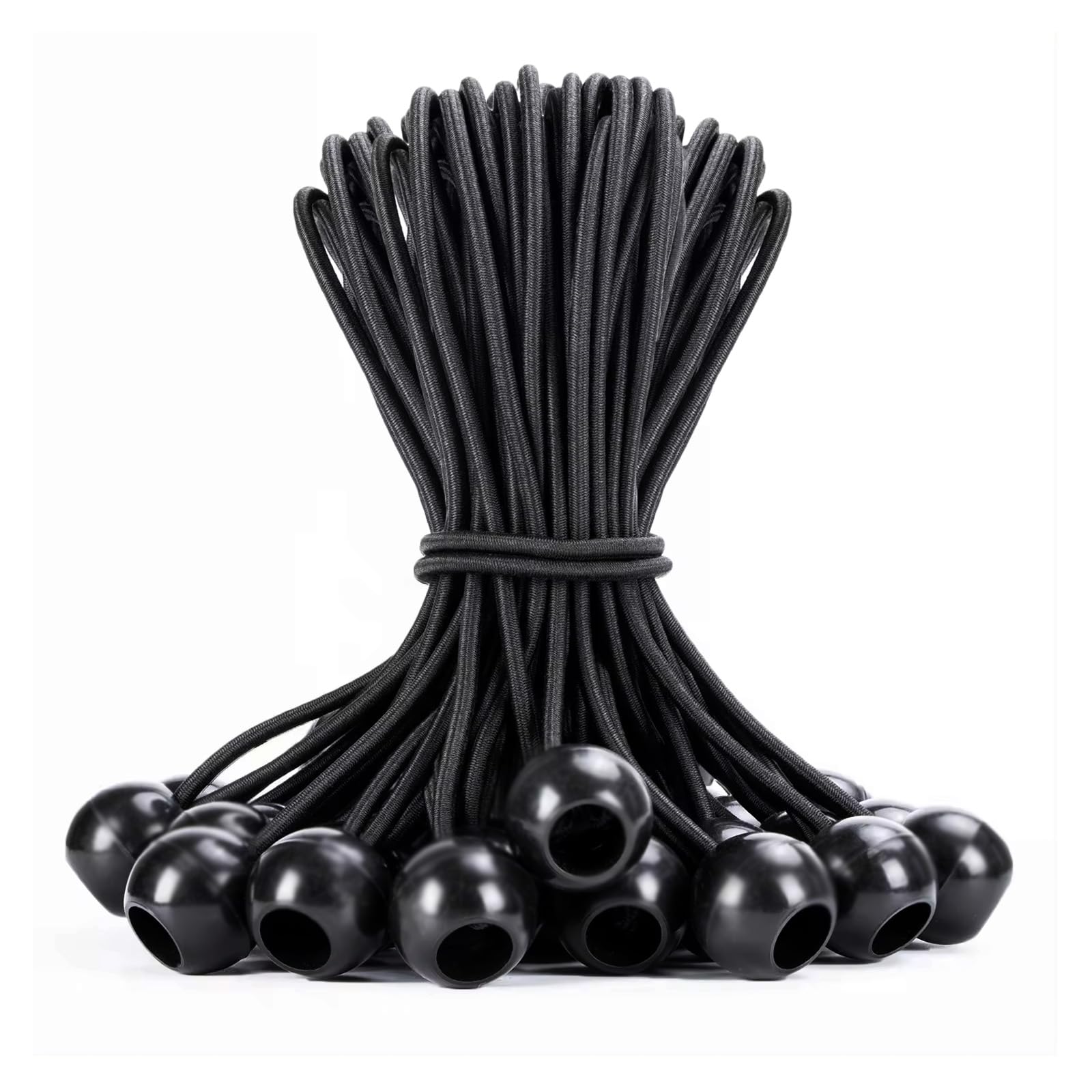 50Pcs Bungee Cords with Balls, 6" Marquee Bungee Toggles, Tarp Ball Bungee Cords Heavy Duty, Tent Pole Elastic, Flag Bungees for Telescopic Flag Pole, Camping Tarpaulin Holder (Black)