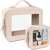 LETGO Clear Makeup Bags Set - TSA Approved Toiletry Bag with Handle Large Opening, Clear Toiletry Bags Case Pouch for Traveling Travel Car Orangizer Storage Essentials(Mini+Large Beige)