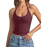 REORIA Women's Basic Scoop Neck Backless Double Lined Braless Tie Halter Tank Tops Cute Summer Trendy Sleeveless Shirts