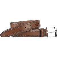 Johnston & Murphy Men's Topstitch Belt - Tan, 1 3/8" Width, Burnished Italian Leather, Size 34