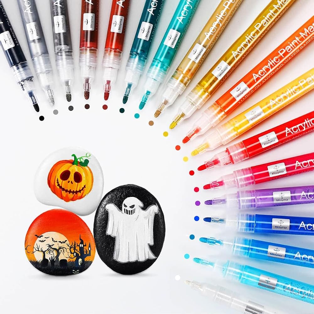 Mitoymia 18 Colors Acrylic Paint Pens Markers for Rock Glass Wood Craft