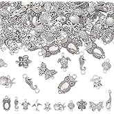 CRAFTYMELODY Animal Connector Charms 100Pcs 10 Styles Tibetan Style Double Hole Alloy Links Antique Silver Animals Butterfly Shell Pendant Link for Necklace Bracelet Earring Jewelry Making