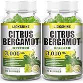 lickshine 2 Pack 3000MG Citrus Bergamot Gummies - Citrus Bergamot Extract Cholesterol Lowering Supplement for Immune Support Anti-Aging, Hight Cholesterol Sugar-Free Vegan Lime Flavor 120 Cts