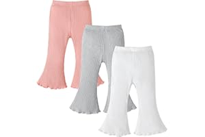 Coaturi 3 Pack Baby Girl Pants: Infant Solid Ribbed Flare Pants Cotton Pull On Bottoms Leggings for Toddler 0-24 Months