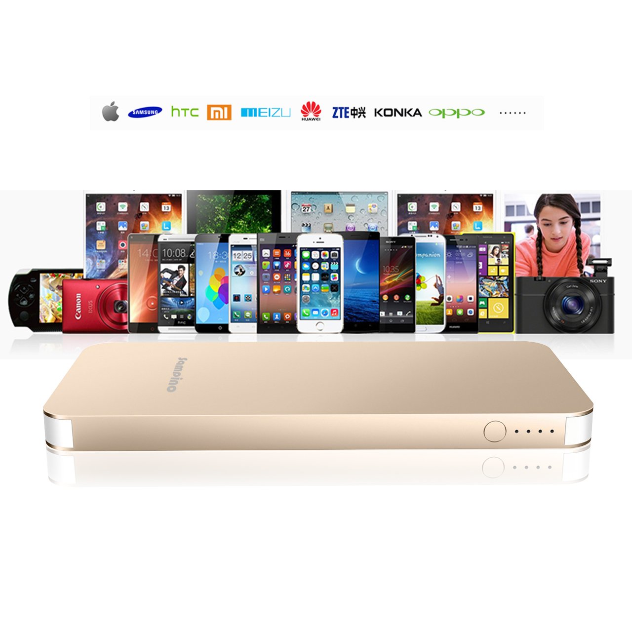 Sampino 6200 mAh Phone Charger Battery for iPhone or Android Pokeman,1.0/2.1A Output External Battery Power Bank Dual USB Ports for iPhone iPad Samsung Blackberry Microsoft HTC Portble DVD (Gold)