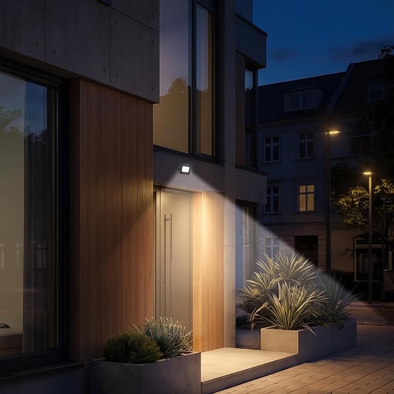 - Holofote LED exterior com luz branca neutra, 20W 1800 lm, ajustável, IP65 resistente ao pó e à água, foco LED exterior, para jardim e garagem, 11 x 14,5 x 3 cm, preto — foto 6 de 8