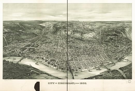 Amazon Com 1899 Mapa De Cincinnati Ohio Vista Panoramica Ciudad De Cincinnati Ee Uu 1900 Por Home Kitchen