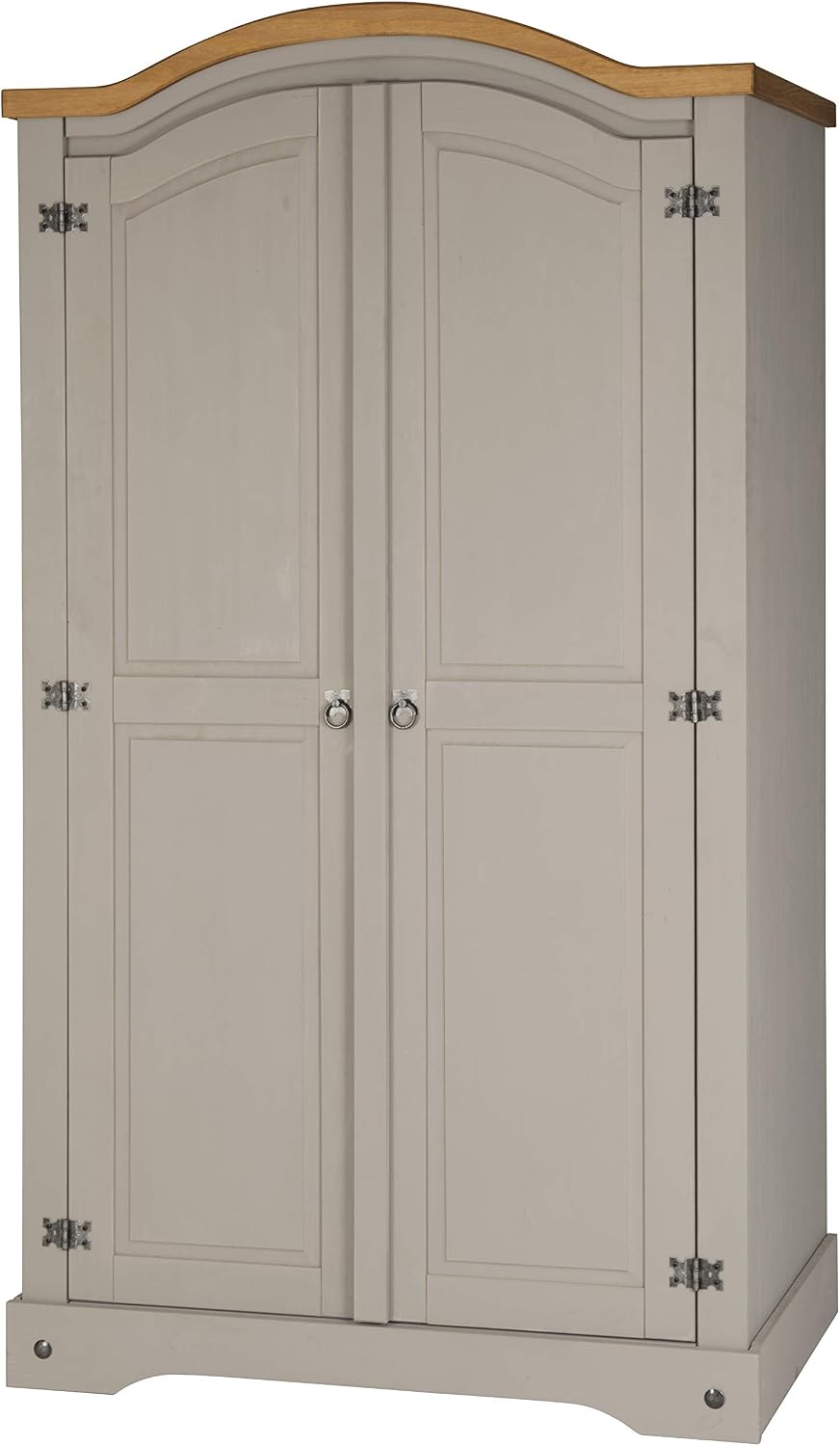Home Source Solid Pine Wood, 2 Door Wardrobe, Space-saving Design with Hanging Rail and Shelf, Grey - Image 3