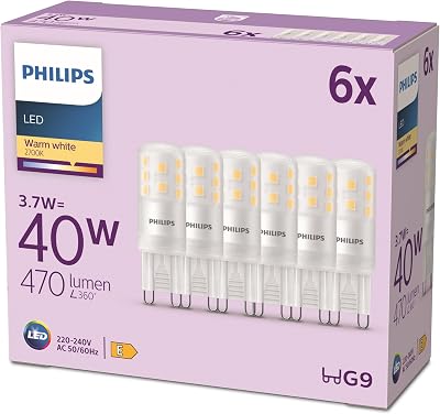 LED ampoule standard, Equivalent 40W halogene, culot G9, éclairage blanc chaud 2700K, 6-pack, nouvelle génération