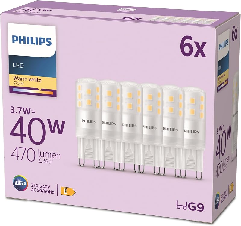 LED ampoule standard, Equivalent 40W halogene, culot G9, éclairage blanc chaud 2700K, 6-pack, nouvelle génération