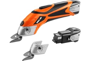VOLLTEK Electric Cordless Scissor 4V li-ion Cutter Shears with 2 battery & 2 Pcs Cutting Blades Accessory for Cutting Fabric, Carpet and Leather ES3601 Orange