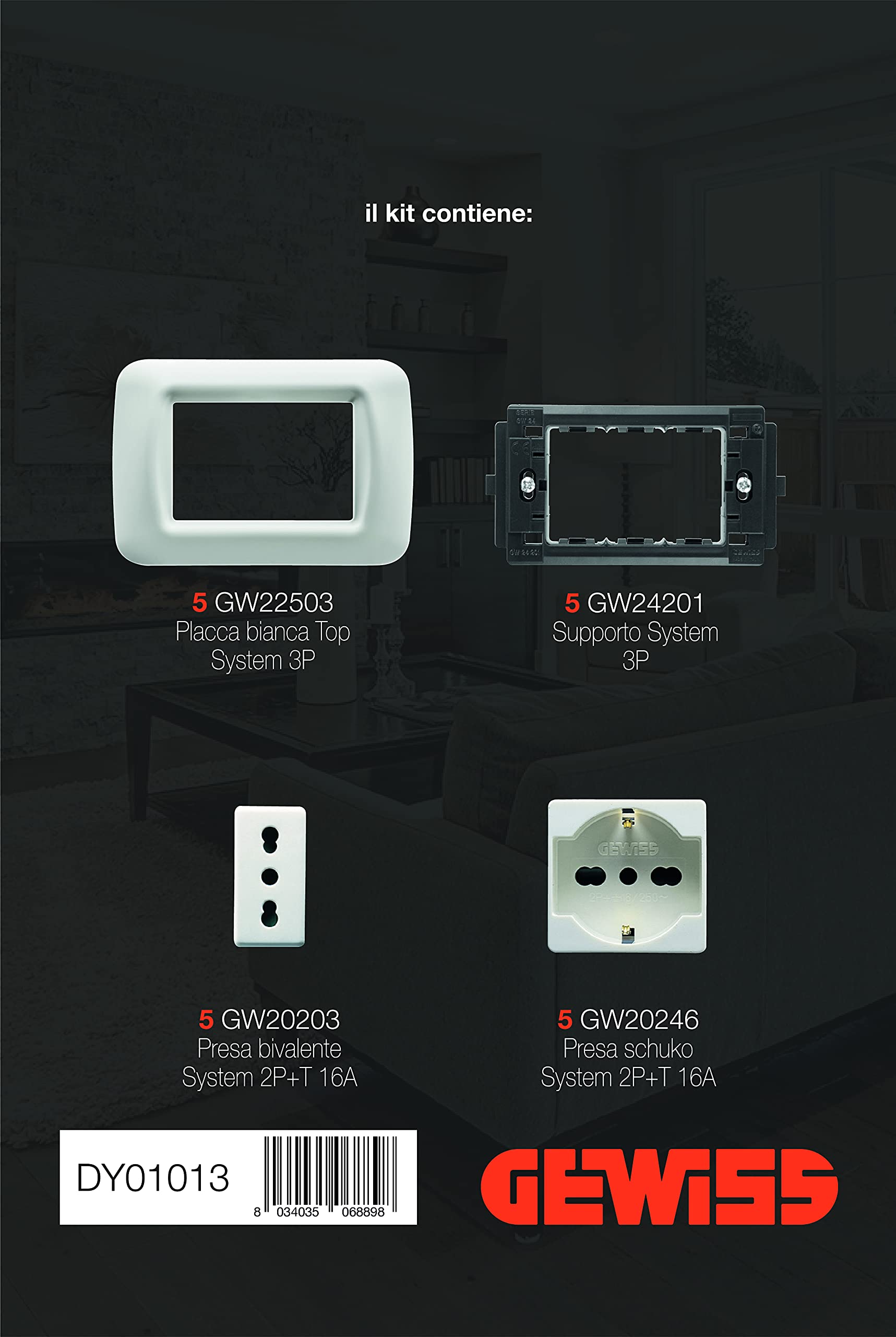 Gewiss DY01013 Kit 5 Points Sockets UNEL BIV COMPLET