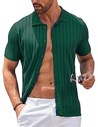 COOFANDY Men's Collared Shirt Knit Button Down