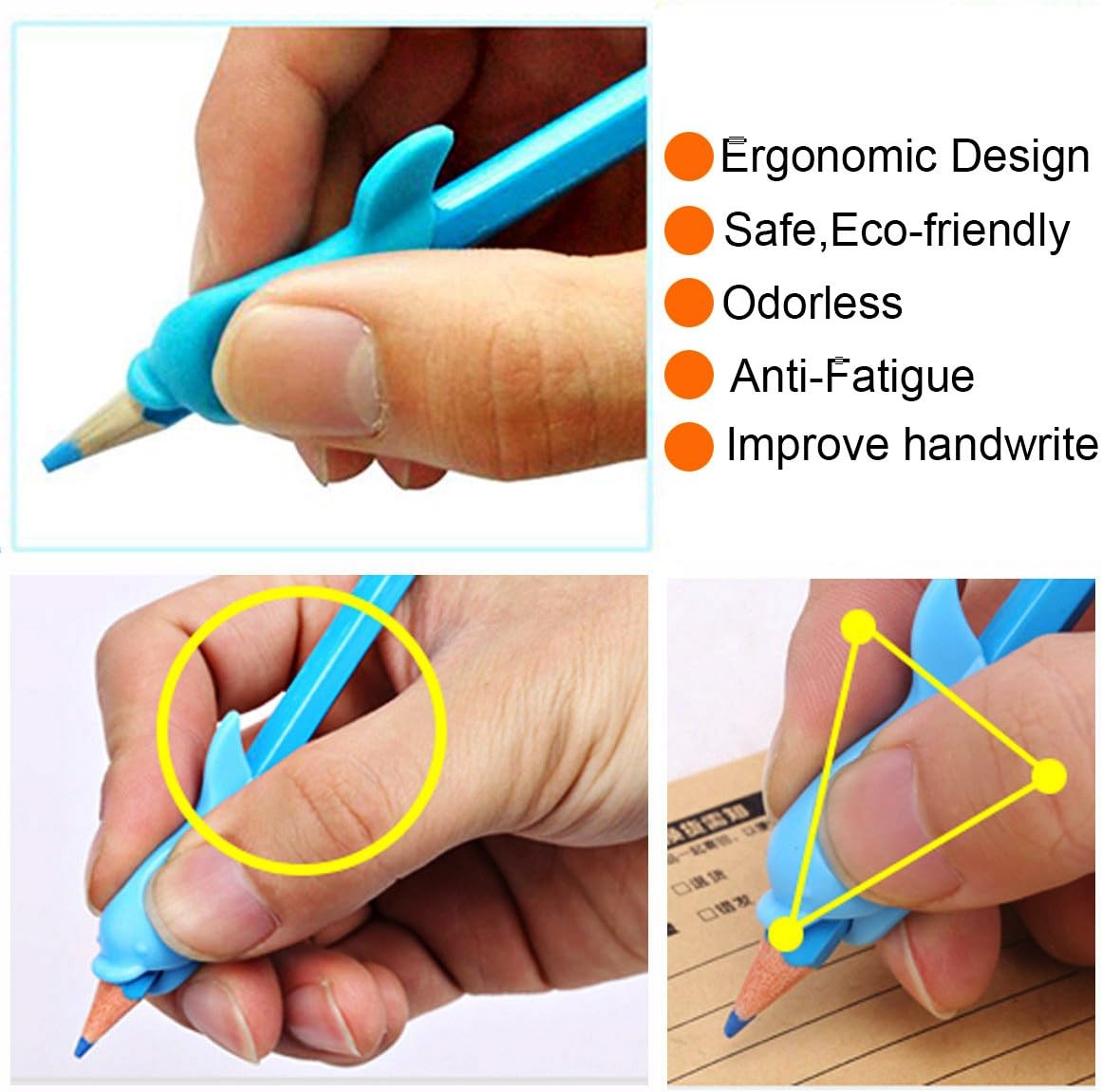 Amgree Pencil Ergonomic Design Grips for Kids Handwriting,Writing Aid Silicone Claw Grippers Assorted Holders for Preschoolers Children Adults Special Needs (Pack of 10) with Eraser