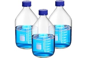 Remerry 3 Pcs 2000ml Media Storage Bottles Lab Glass Bottles with Blue Screw Cap Scientific Round Graduated Scientific Glass Container for Labs, Chemistry, Classrooms or Home Use