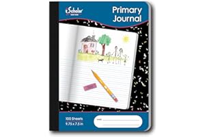 iScholar Primary Composition Book, Journal, Unruled Top, 0.5-Inch Ruled Bottom Half, 100 Sheets, 9.75 X 7.5-Inch, Black Marbl