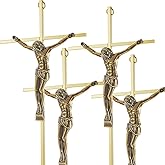 Leinuosen 4 Pieces Crucifix Wall Cross Catholic Slender Metal Crosses Wall Decor for Home Decor Hanging Jesus, 10 x 5 x 1 Inches(Gold)
