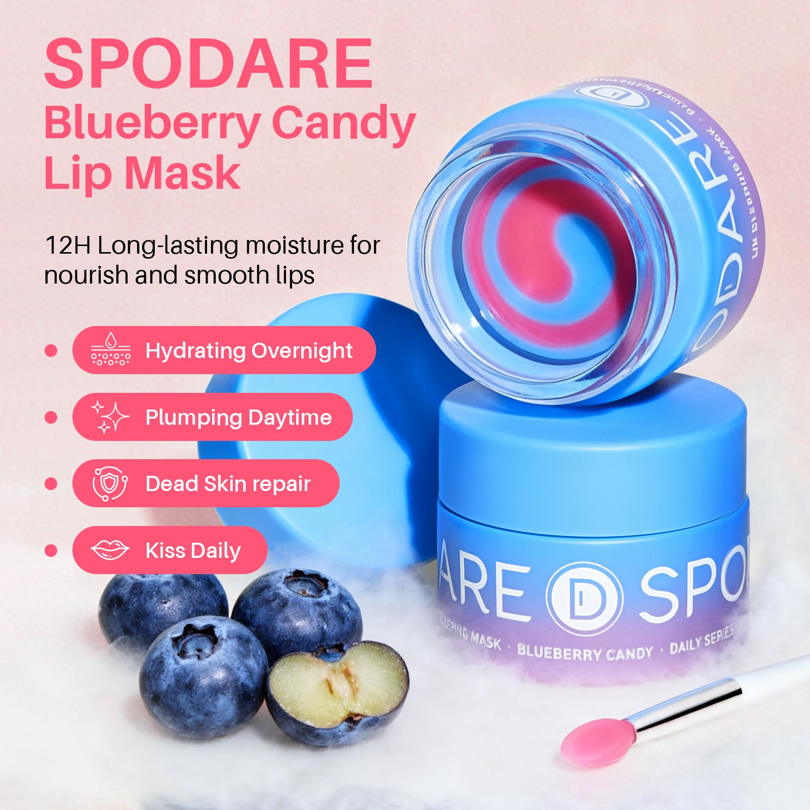SPODARE Blueberry Lip Mask Overnight, Dual-Color Lip Sleeping Mask for Reduce Fine Lines, Nourish and Hydrating Dry Cracked Skin with Vitamin C and Shea Butter -0.42 Fl Oz