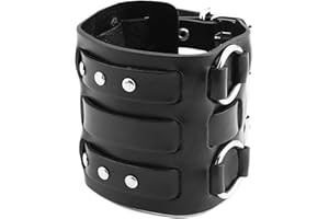 HZMAN Men's Alloy Ring Genuine Leather Bracelet Bangle Cuff Silver Tone Adjustable