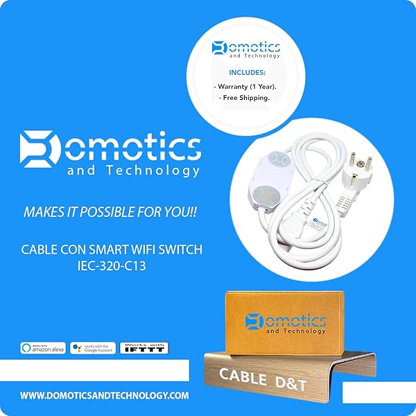 Cable con Smart WIFI Switch   IEC 320 C13   Le permite controlar el encendido y apagado de cualquier equipo que posea una entrada tipo JACK C13